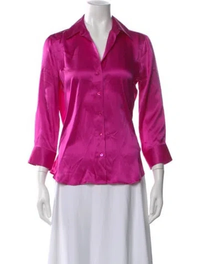 Pre-owned L'agence Silk V-neck Button-up Top In Pink