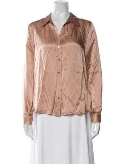 Pre-owned L'agence Silk V-neck Button-up Top In Pink