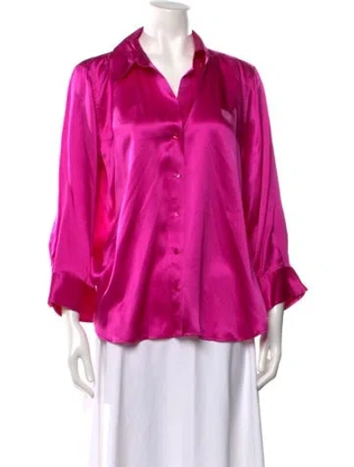 Pre-owned L'agence Silk V-neck Button-up Top W/ Tags In Pink