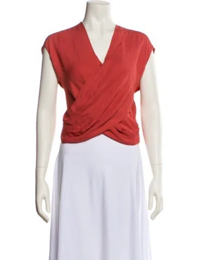 Pre-owned L'agence Silk V-neck Crop Top In Pink