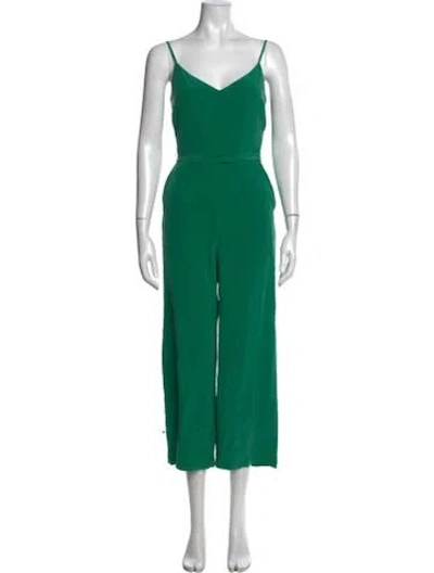 Pre-owned L'agence Silk V-neck Jumpsuit In Green