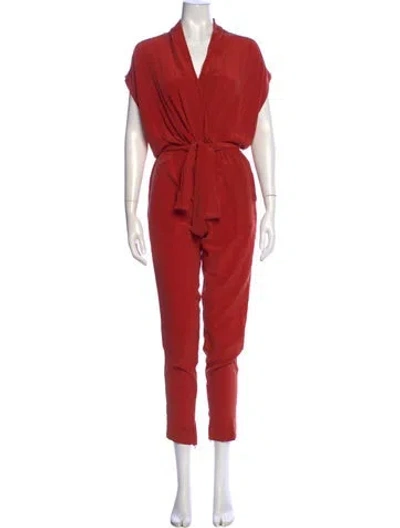 Pre-owned L'agence Silk V-neck Jumpsuit In Orange