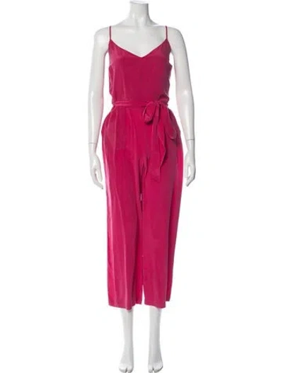 Pre-owned L'agence Silk V-neck Jumpsuit In Pink