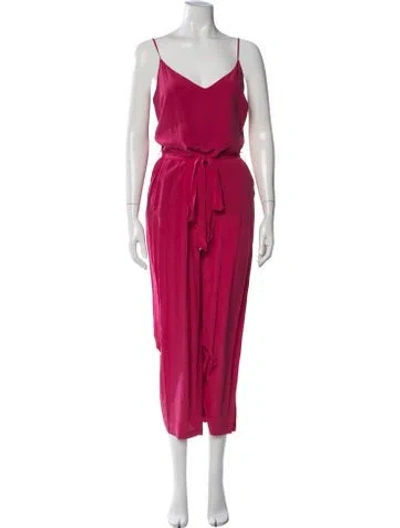 Pre-owned L'agence Silk V-neck Jumpsuit In Pink