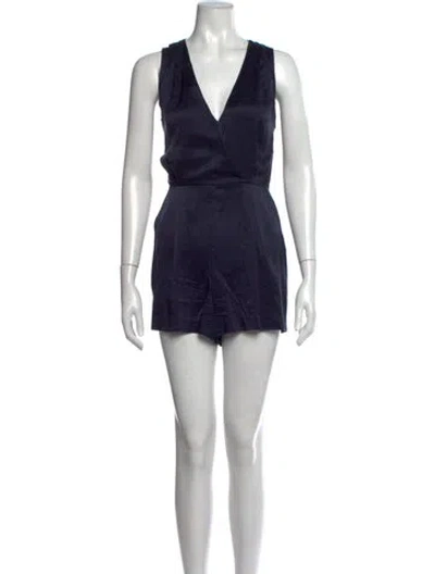 Pre-owned L'agence Silk V-neck Romper In Blue