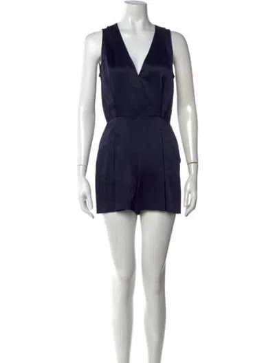 Pre-owned L'agence Silk V-neck Romper In Blue