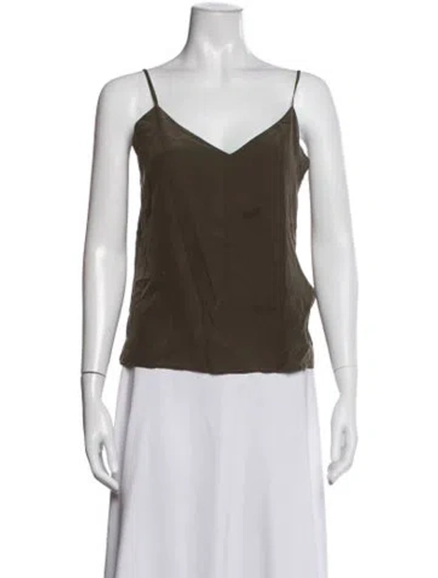 Pre-owned L'agence Silk V-neck Top In Green