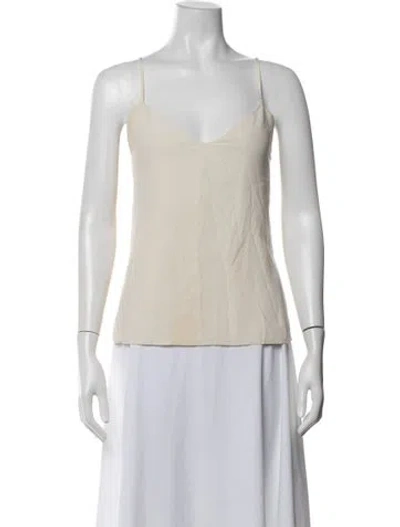 Pre-owned L'agence Silk V-neck Top In Neutrals