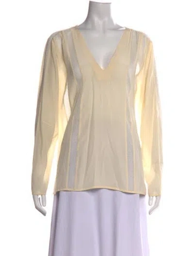 Pre-owned L'agence Silk V-neck Top In Neutrals