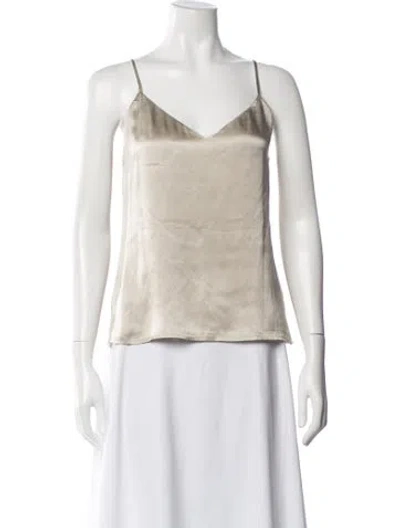Pre-owned L'agence Silk V-neck Top In Silver