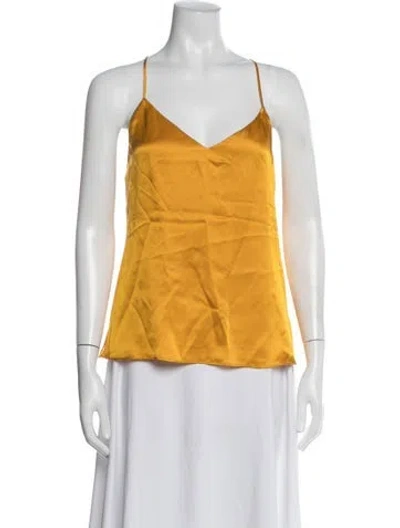 Pre-owned L'agence Silk V-neck Top In Yellow