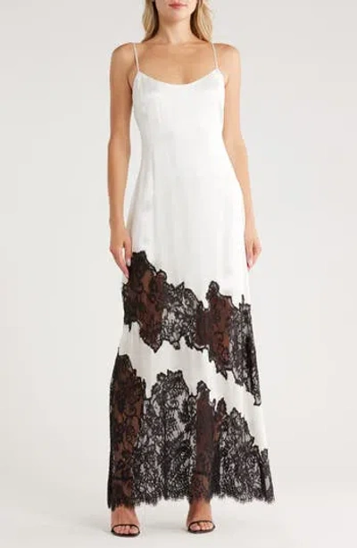 L'agence Silvana Lace Inset Silk Gown In Ivory/ Black