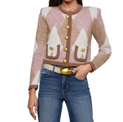 L'agence Siobhan Fuzzy Argyle Cardigan In Beige In Sand