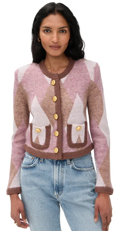 L'agence Siobhan Fuzzy Argyle Cardi In Natural & Mauve Multi Argyle