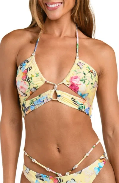 L'agence Sirena Garden Butterflies Halter Bikini Top In Multi