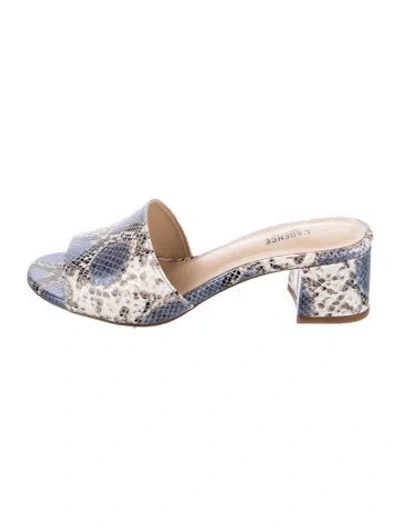 Pre-owned L'agence Snakeskin Animal Print Slides In Blue