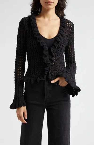 L'agence Solaris Open Stitch Cotton Blend Cardigan In Black