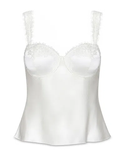 L'agence Soleia Silk Lace Trim Camisole Top In White