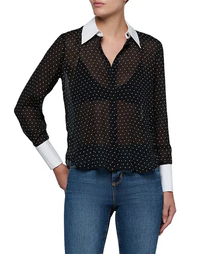 L'agence Sona Contrast Trim Collared Blouse In Black