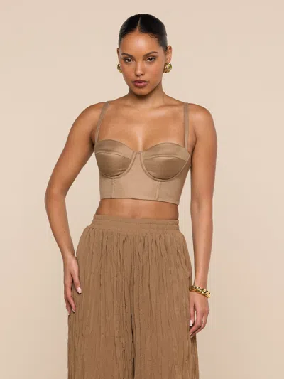 L'agence Sonya Linen-blend Bustier In Brown