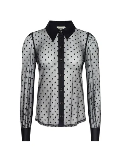 L'agence Sophia Polka-dot Mesh Blouse In Black