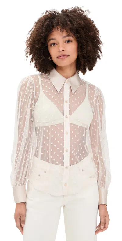 L'agence Sophie Sheer Long Sleeve Blouse Ecru In White