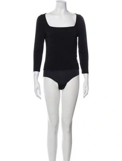 Pre-owned L'agence Square Neckline Long Sleeve Bodysuit In Blue