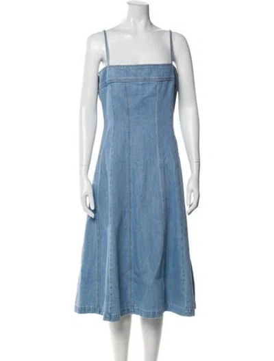 Pre-owned L'agence Square Neckline Midi Length Dress In Blue
