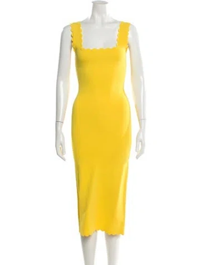 Pre-owned L'agence Square Neckline Midi Length Dress In Yellow
