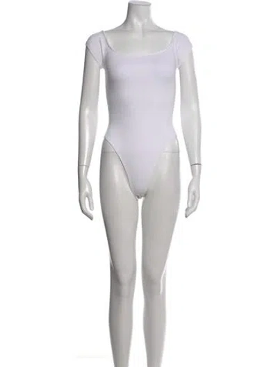 Pre-owned L'agence Square Neckline Short Sleeve Bodysuit In Gray