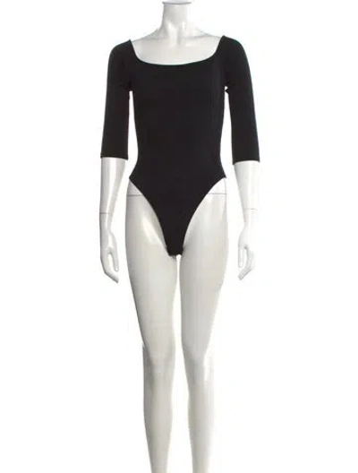 Pre-owned L'agence Square Neckline Three-quarter Sleeve Bodysuit In Black
