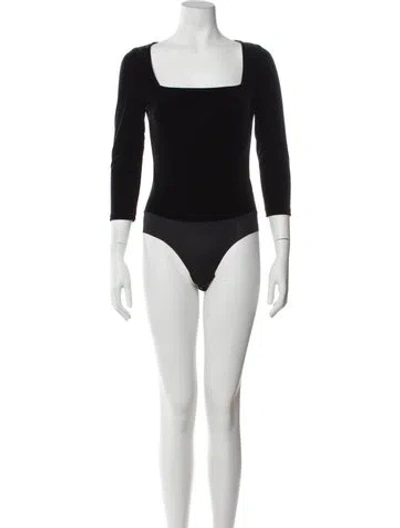 Pre-owned L'agence Square Neckline Three-quarter Sleeve Bodysuit In Black