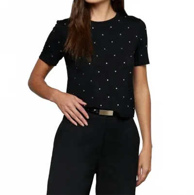 L'agence Stormy Short Sleeve Embellished Crew Neck Tee In Black