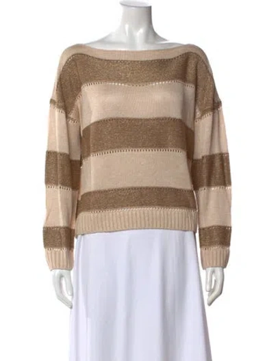 Pre-owned L'agence Striped Bateau Neckline Sweater In Neutral