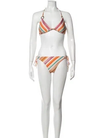 Pre-owned L'agence Striped Bikini W/ Tags In White