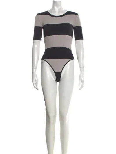 Pre-owned L'agence Striped Crew Neck Bodysuit In White
