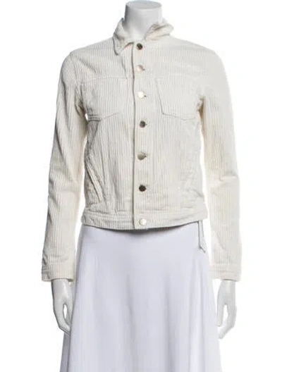 Pre-owned L'agence Striped Denim Jacket In White