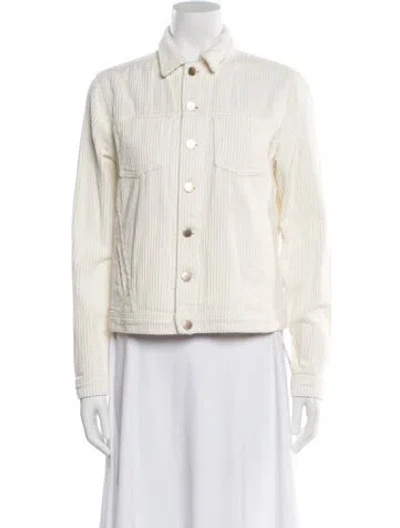 Pre-owned L'agence Striped Denim Jacket In White