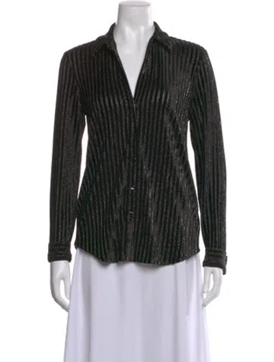 Pre-owned L'agence Striped Long Sleeve Blouse In Black
