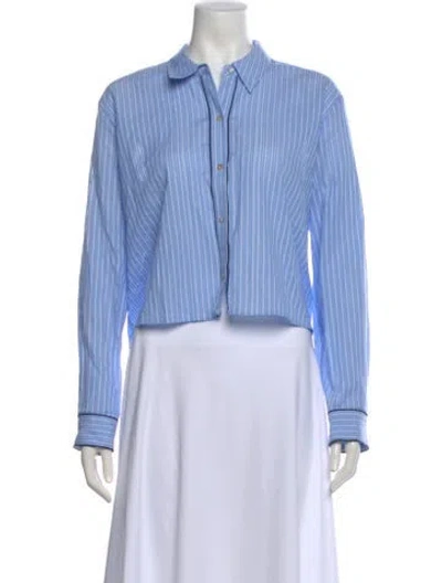 Pre-owned L'agence Striped Long Sleeve Blouse In Blue