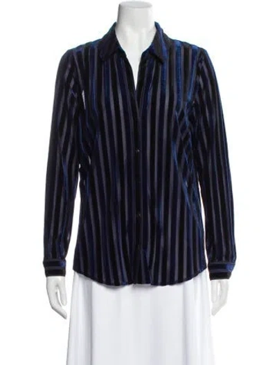 Pre-owned L'agence Striped Long Sleeve Blouse In Blue