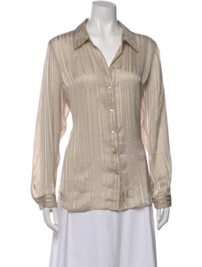 Pre-owned L'agence Striped Long Sleeve Blouse In White