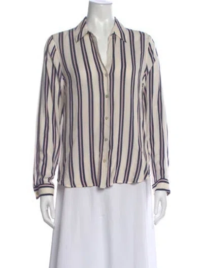 Pre-owned L'agence Striped Long Sleeve Blouse In White