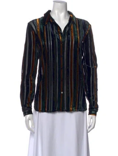 Pre-owned L'agence Striped Long Sleeve Button-up Top In Black