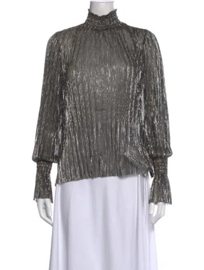 Pre-owned L'agence Striped Mock Neck Blouse In Brown