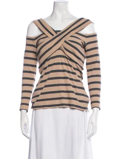 Pre-owned L'agence Striped Off-the-shoulder Top In Neutrals