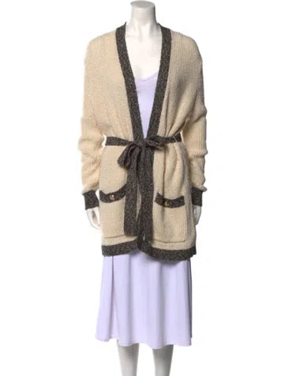 Pre-owned L'agence Striped Plunge Neckline Sweater In Neutral