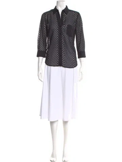 Pre-owned L'agence Striped Three-quarter Sleeve Blouse In Black