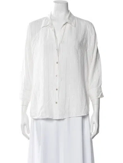 Pre-owned L'agence Striped Three-quarter Sleeve Blouse In White