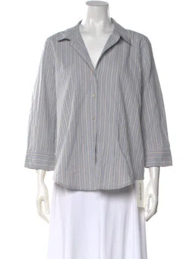 Pre-owned L'agence Striped Three-quarter Sleeve Button-up Top In Blue